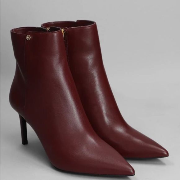 Michael Kors Boot Alina Flex Burgundy Red Leather Heeled Ankle Zip Designer 6 - Picture 1 of 10